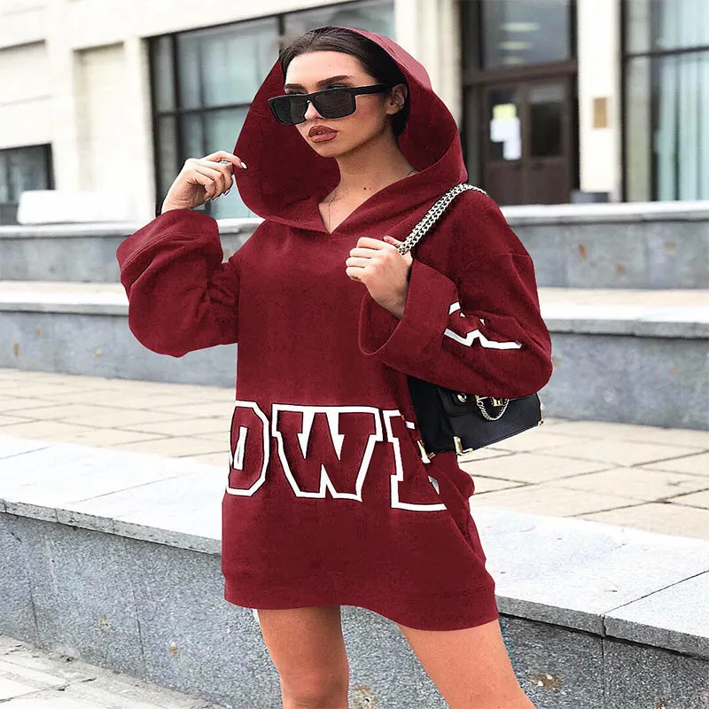 Letter Print Thigh High Hoodie