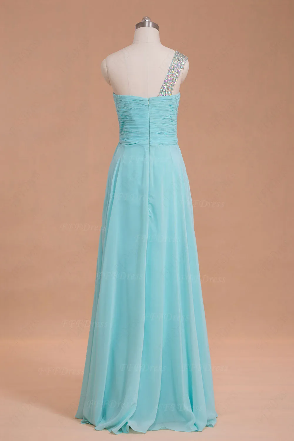 Light blue crystals long prom dresses