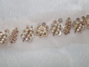 Light Pink White Fancy Sequins Work Embroidered Border