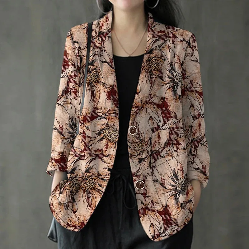 LVSANW ZANZEA Cotton Commute Suit Jackets Autumn 2024 Lapel neck Long Sleeve Women Casual Blazer Vintage Floral Printed Elegant Blazer