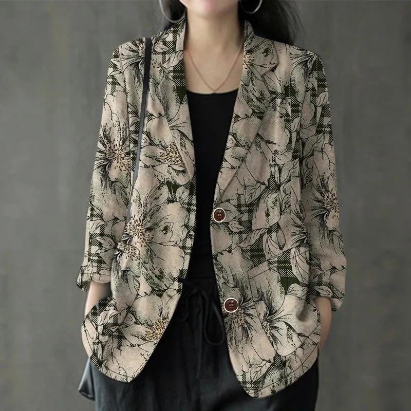 LVSANW ZANZEA Cotton Commute Suit Jackets Autumn 2024 Lapel neck Long Sleeve Women Casual Blazer Vintage Floral Printed Elegant Blazer