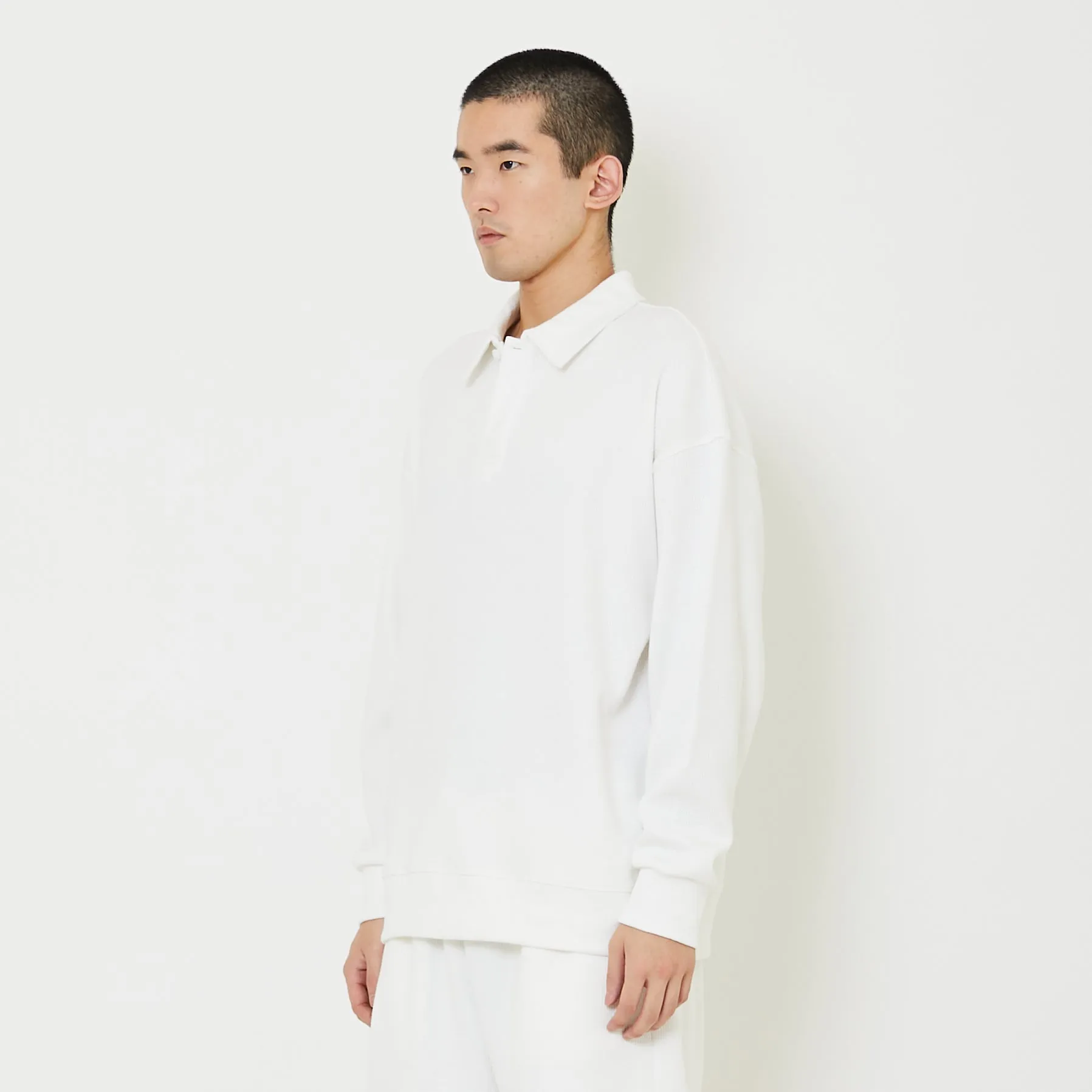 Men Oversized Polo Sweatshirt - Off White - SM2407124A