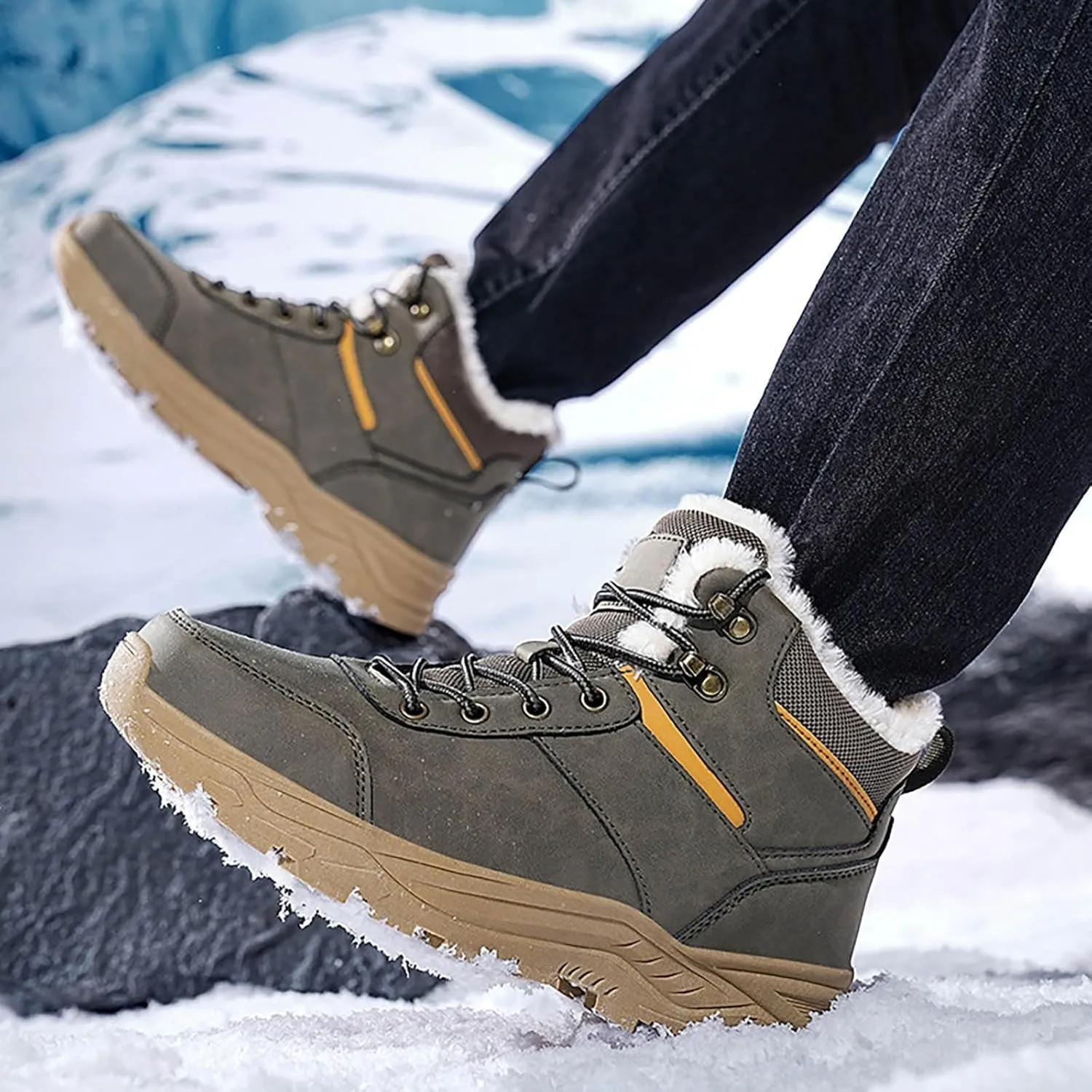 Men Work Boots Waterproof Hiking Sneakers Women's Slip On Warm Women Safety Shoes Non-Slip Outdoor Booties Waterproof Breathable Lightweight Hike Grounded Footwear