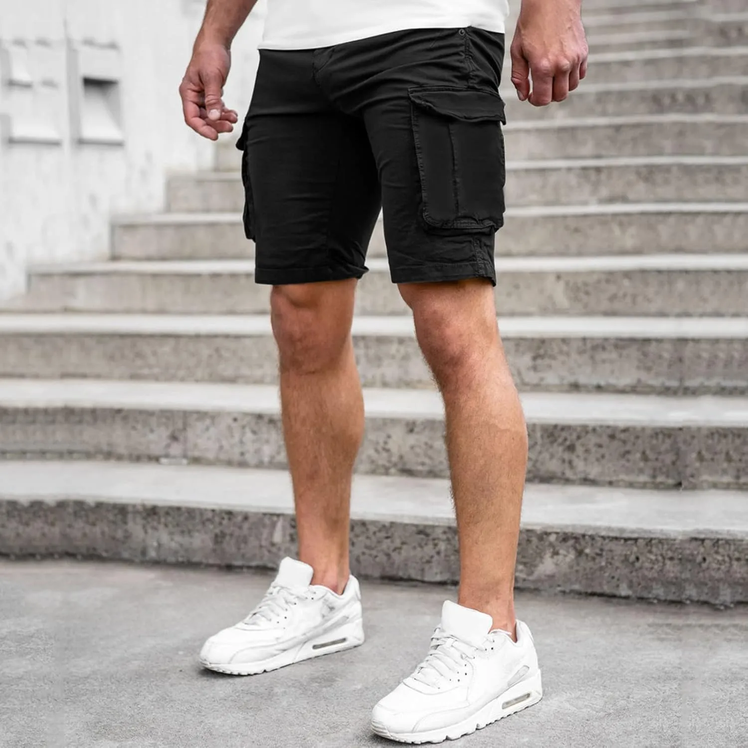 Mens Beach Cargo Pants Military Tactical Combat Track Street Hipster Casual Shorts Solid Color Outdoor Hiking Fishing Bermuda