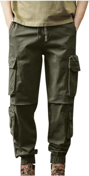 Men's Hiking Cargo Pants Joggers Slim Fit Stretch Lightweight Casual Work Pants with Multi Pockets Drawstring Waist
