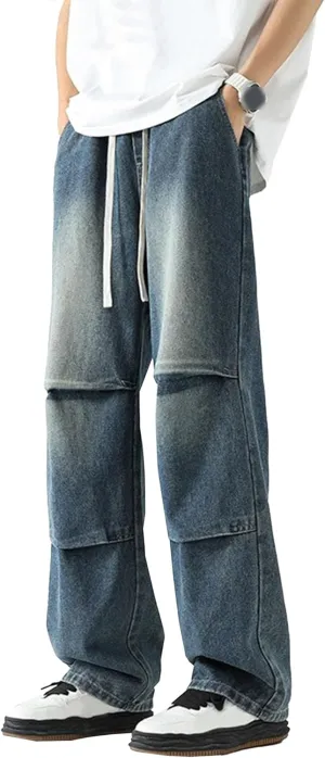Men's Stretch Jeans Slim Straight Cargo Jeans Straight Comfort Elastic Waist Casual Pants Hip Hop Pants with Pockets