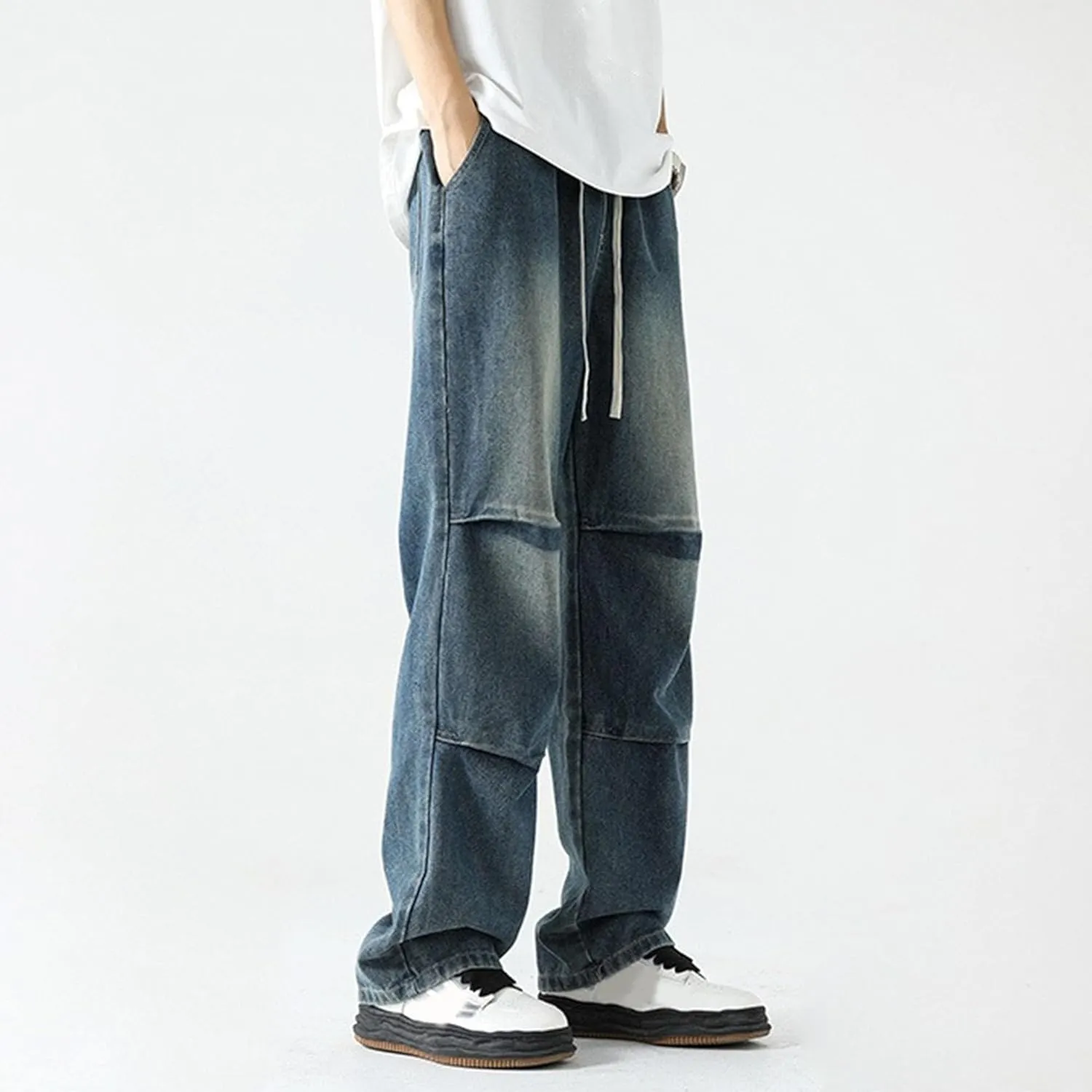 Men's Stretch Jeans Slim Straight Cargo Jeans Straight Comfort Elastic Waist Casual Pants Hip Hop Pants with Pockets