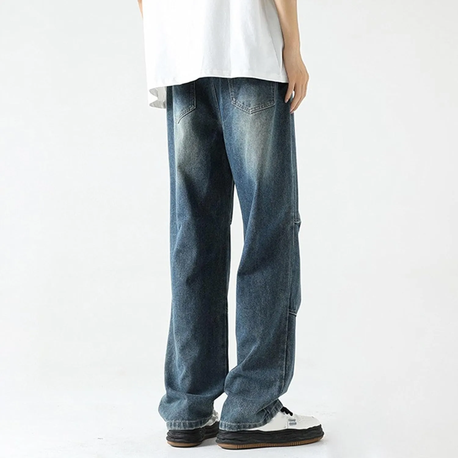 Men's Stretch Jeans Slim Straight Cargo Jeans Straight Comfort Elastic Waist Casual Pants Hip Hop Pants with Pockets