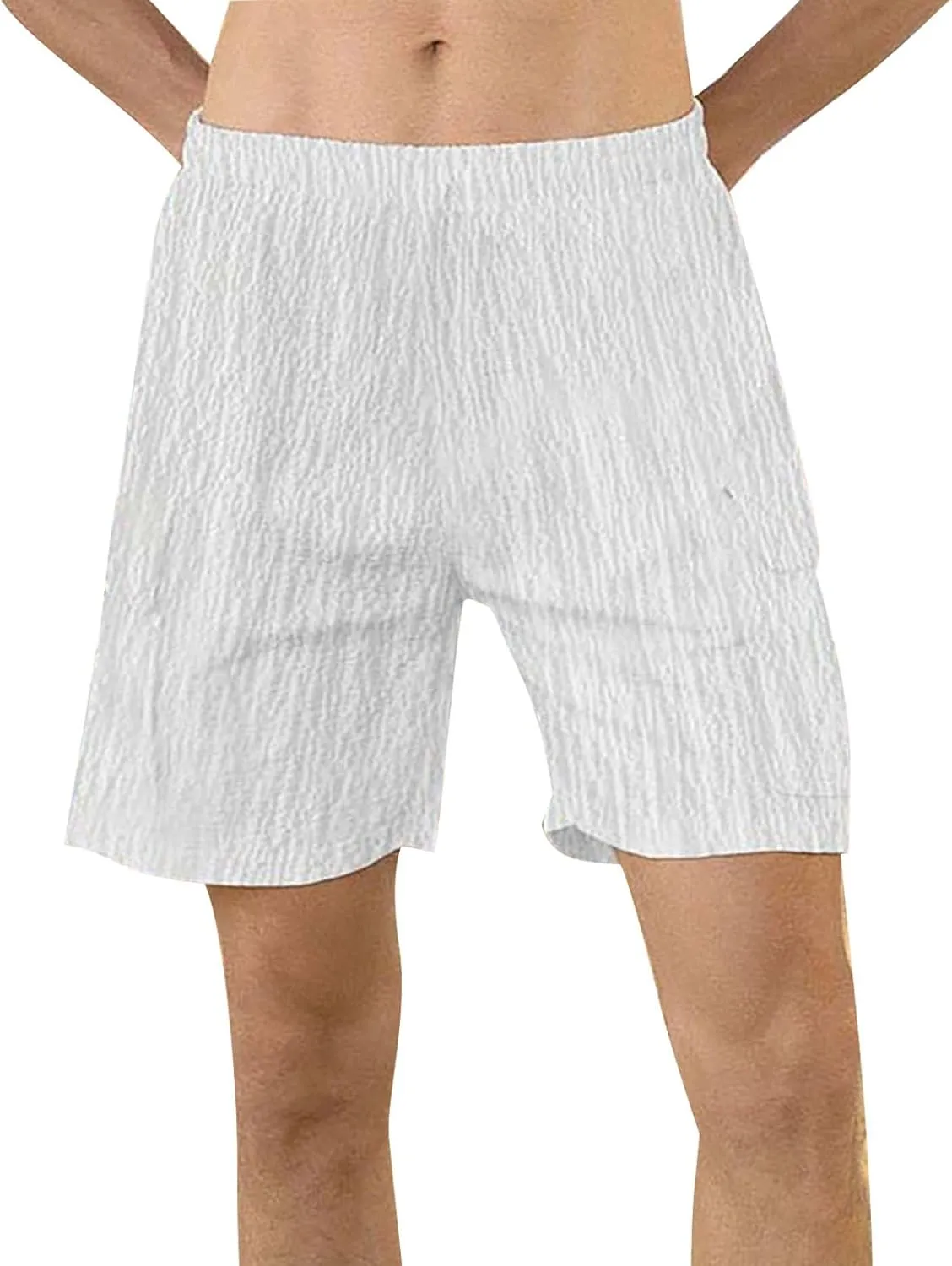 Mens Summer Casual Shorts Textured Solid Color Lightweight Combat Cozy Daily Pants Pull On Quick Dry Beach Vacation Bermuda