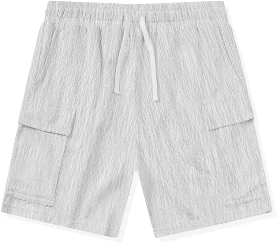 Mens Summer Casual Shorts Textured Solid Color Lightweight Combat Cozy Daily Pants Pull On Quick Dry Beach Vacation Bermuda