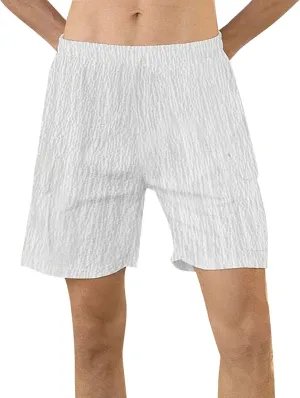 Mens Summer Casual Shorts Textured Solid Color Lightweight Combat Cozy Daily Pants Pull On Quick Dry Beach Vacation Bermuda