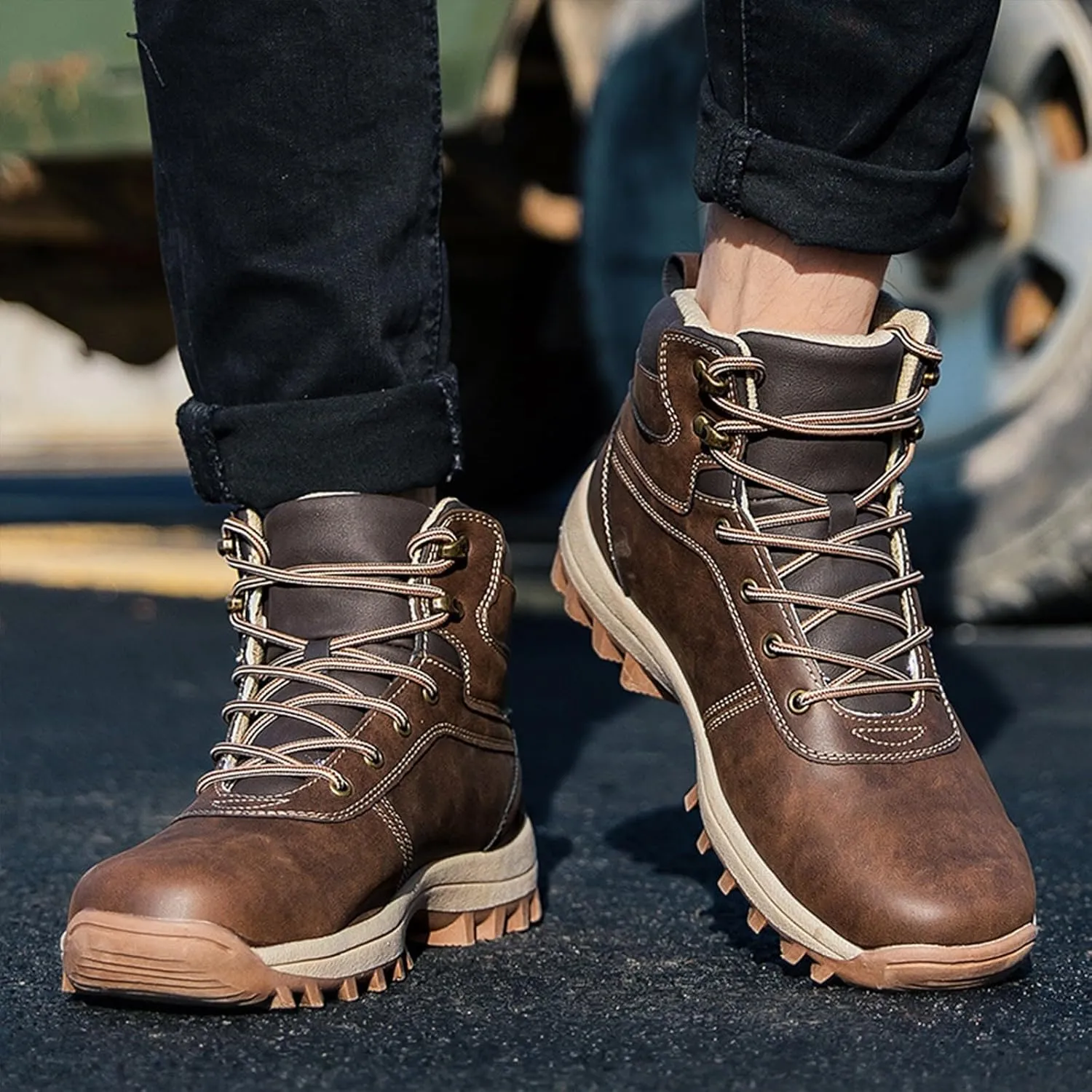 Men's Work Boots Steel Toe Hiking Sneakers Fur Lined Ankle Boot Women Workout Shoes Composite Toe Wide Outdoor Shoes Slip on Loafers Hike Grounded Footwear