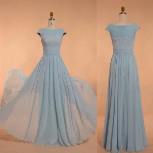 Modest Light Blue Bridesmaid Dress