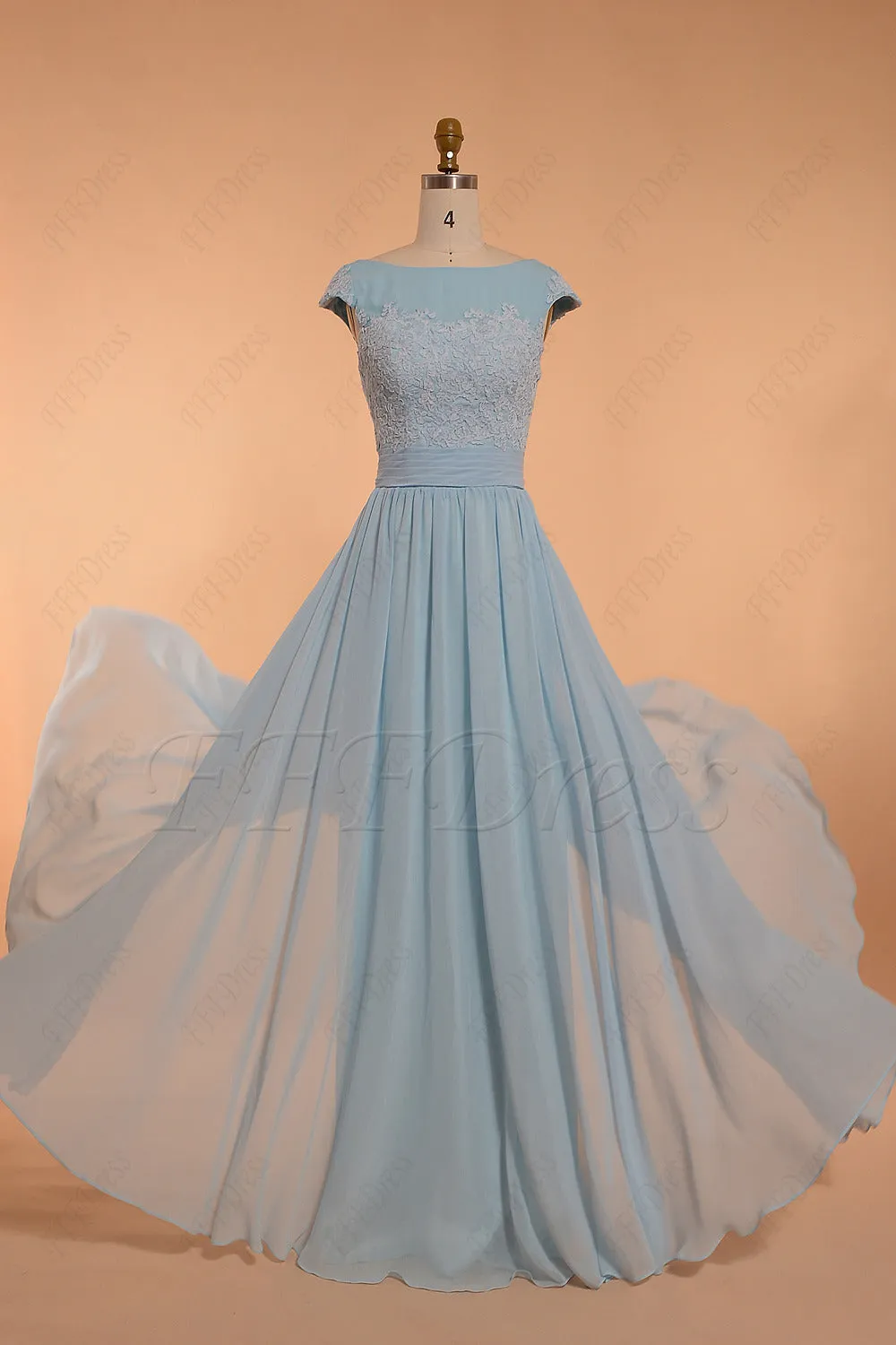 Modest Light Blue Bridesmaid Dress