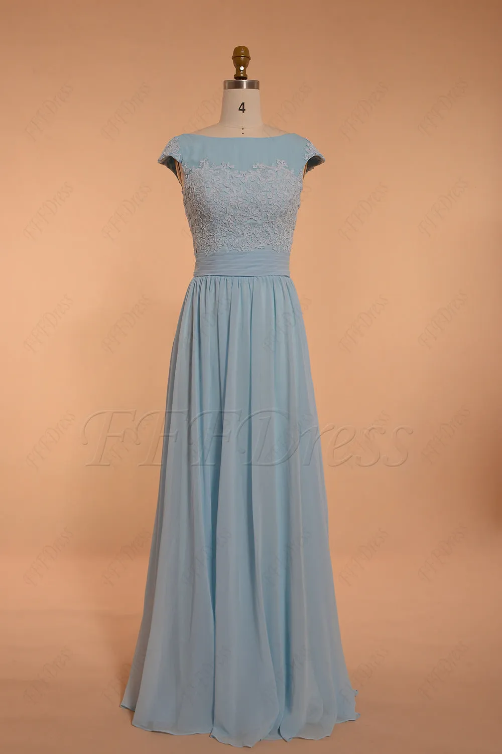 Modest Light Blue Bridesmaid Dress