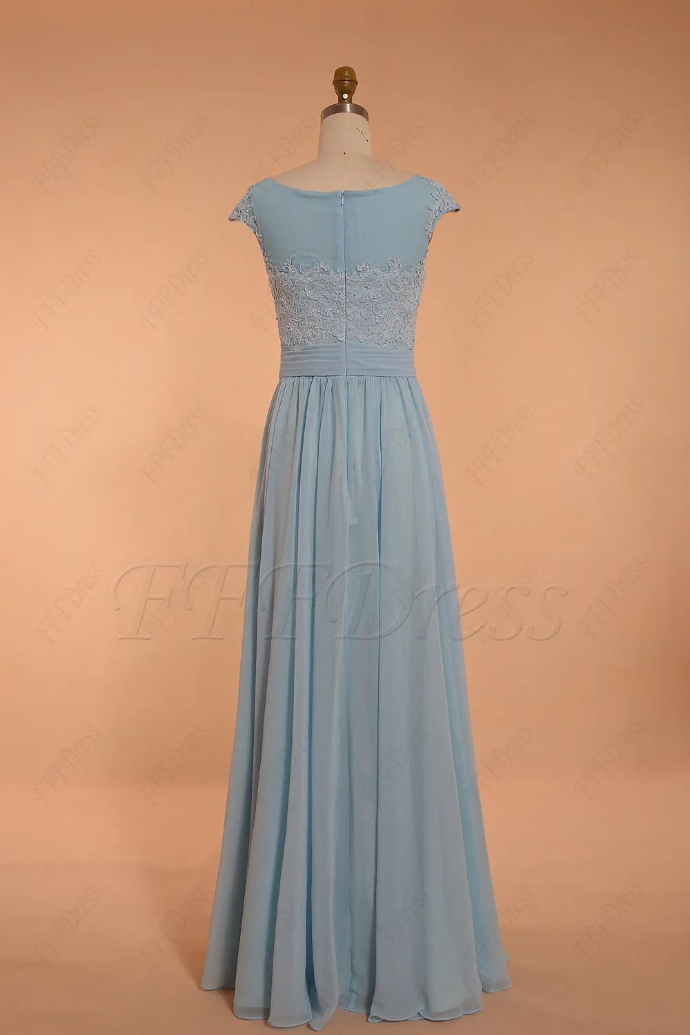 Modest Light Blue Bridesmaid Dress