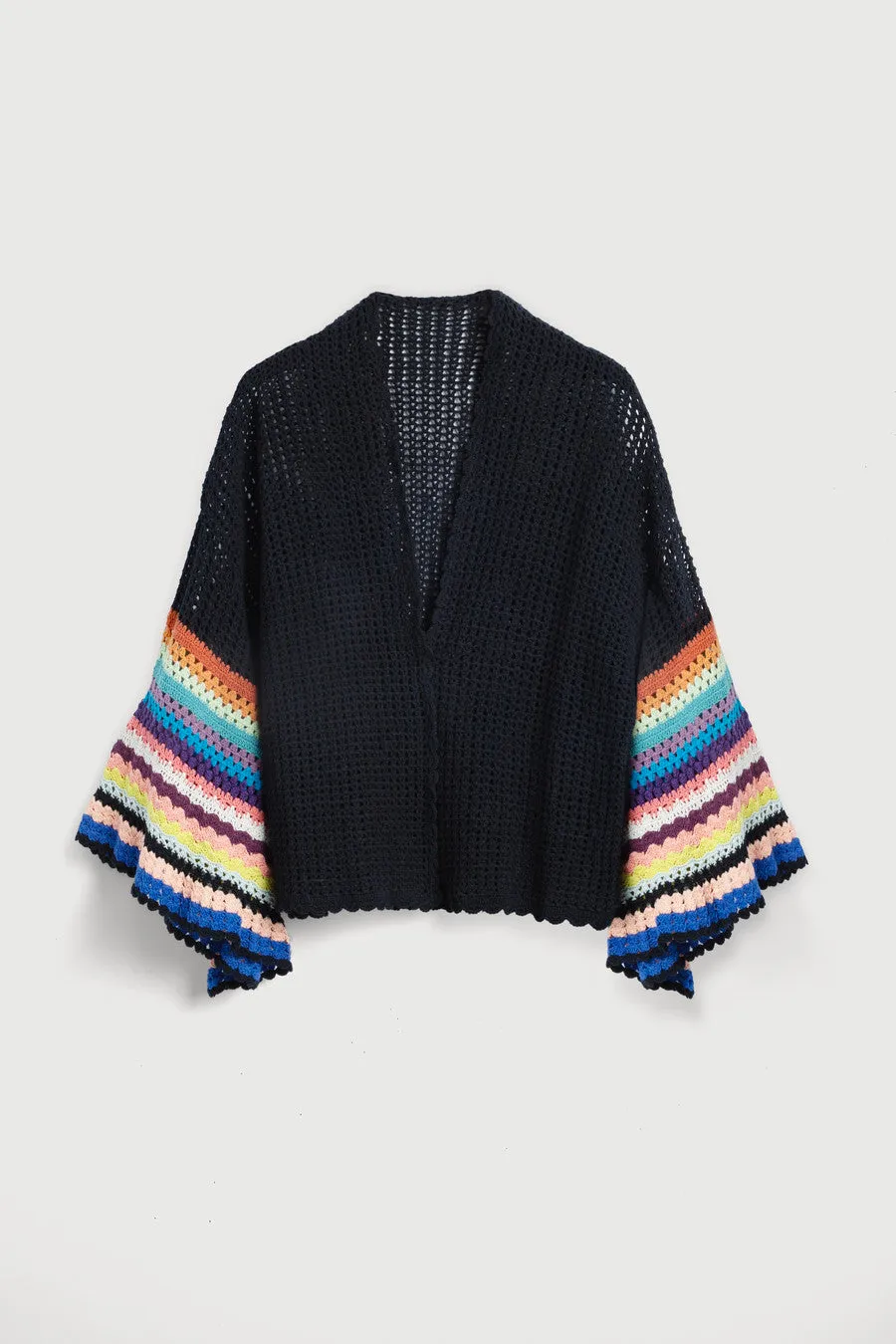 Multicolored Crochet Bell Sleeve Short Jacket