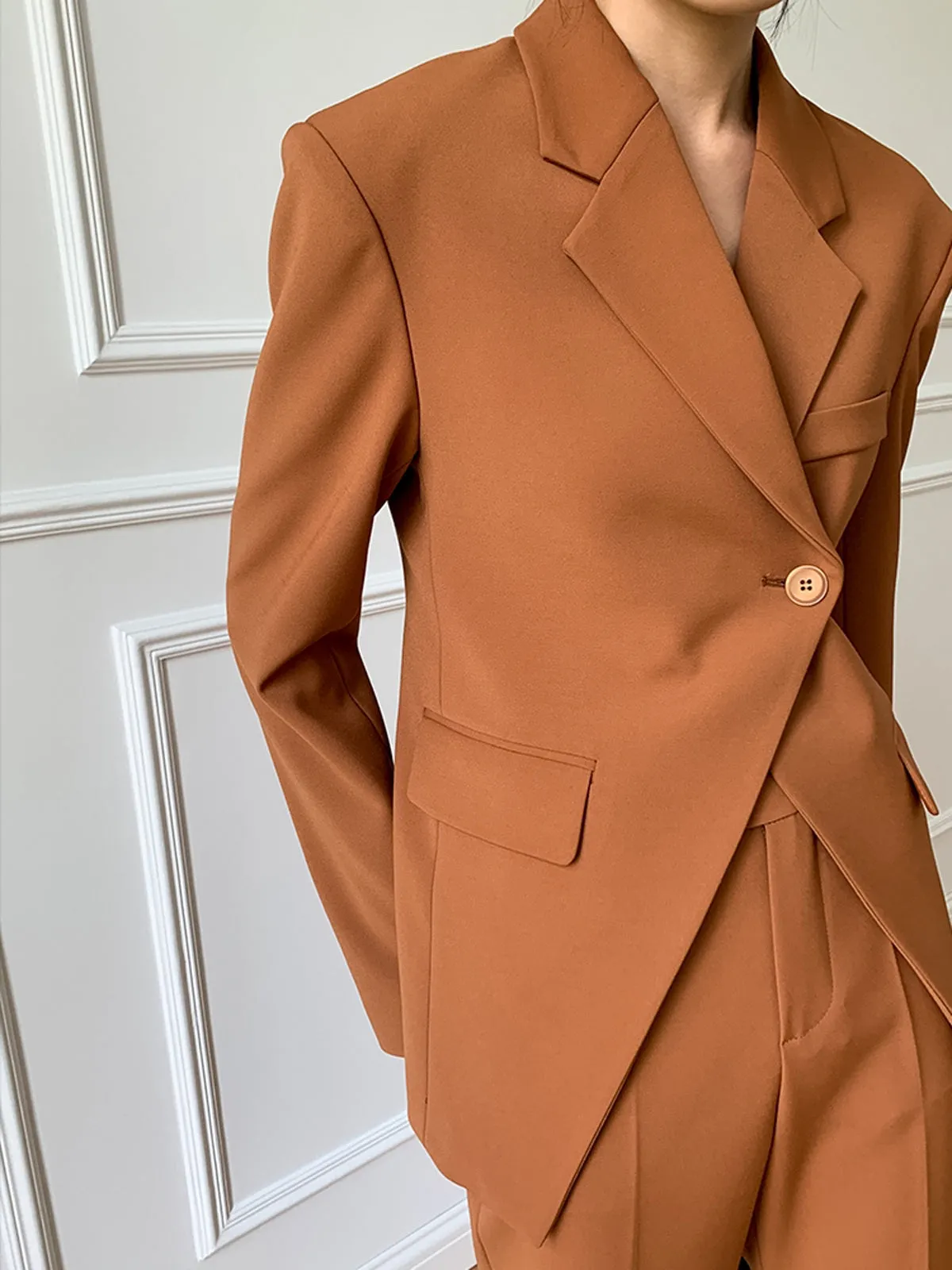Notch Lapel Single Front-Button Fitted Blazer and Pants - Orange