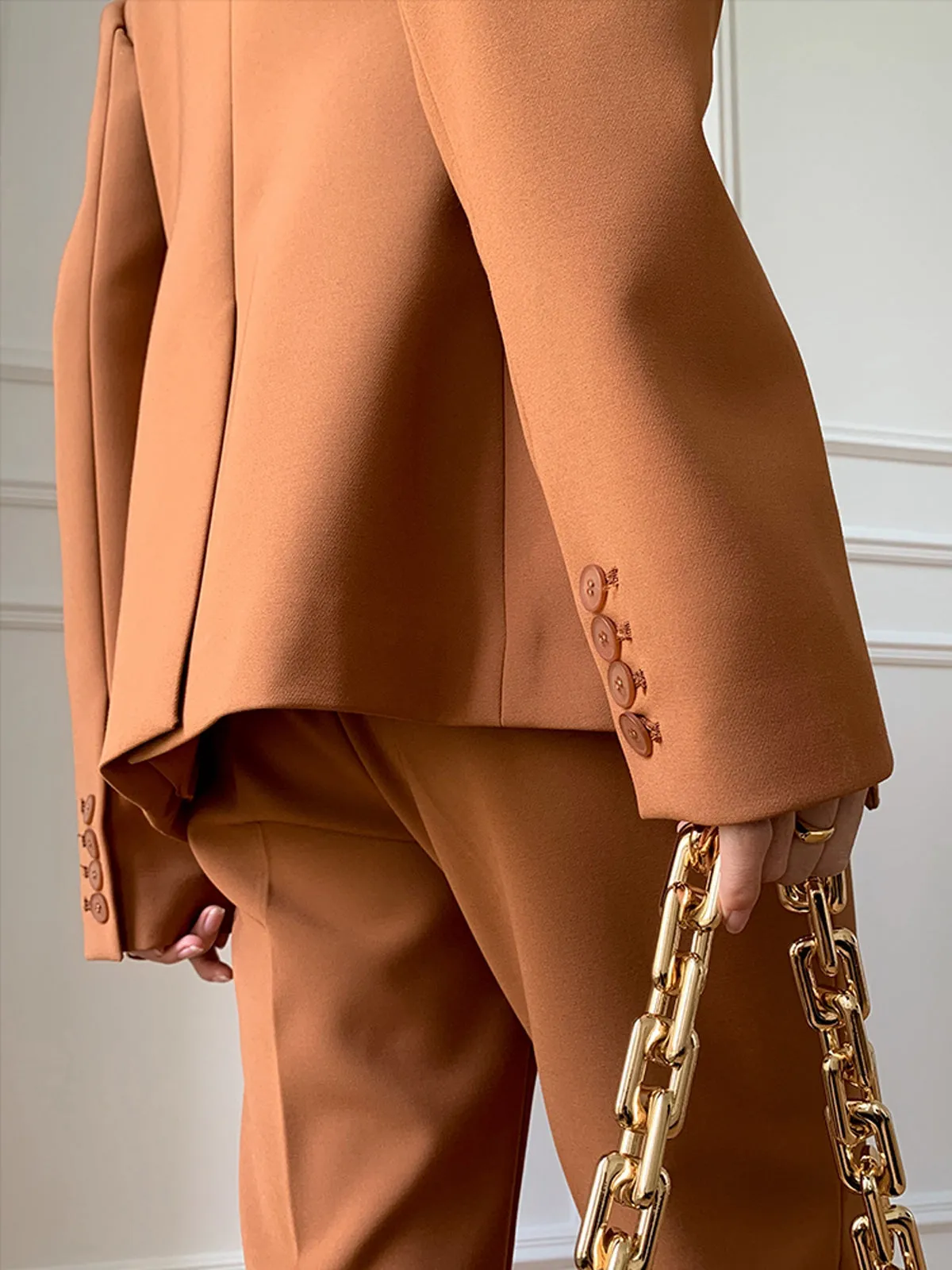 Notch Lapel Single Front-Button Fitted Blazer and Pants - Orange