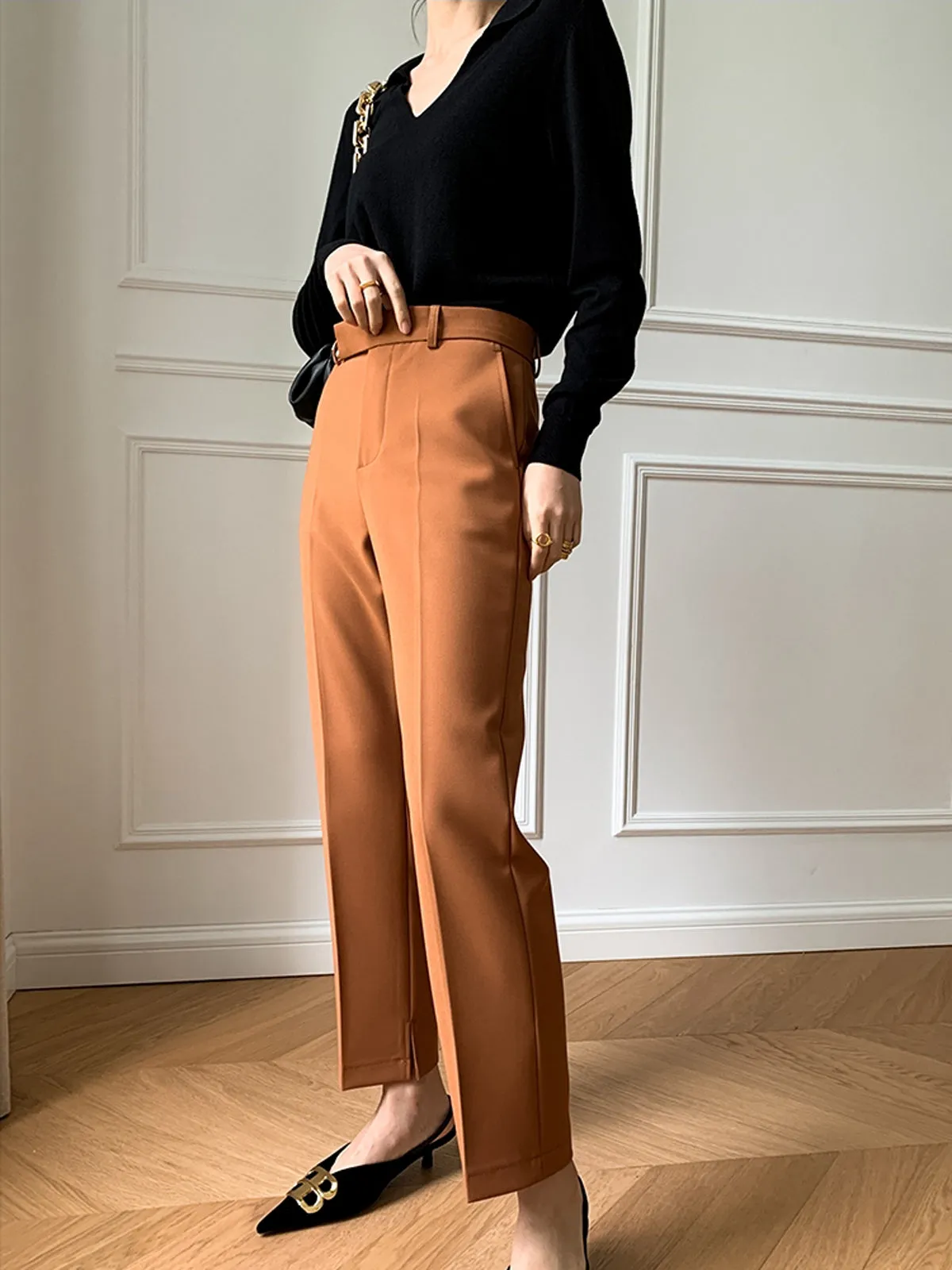 Notch Lapel Single Front-Button Fitted Blazer and Pants - Orange