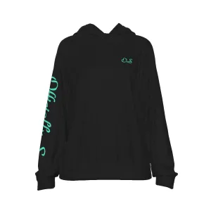 Officially Sexy Black Women's Casual Hoodie With Turquoise Green Logos