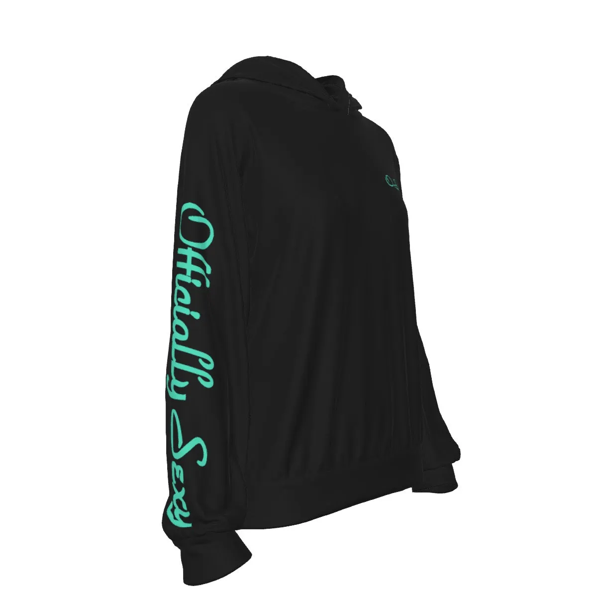 Officially Sexy Black Women's Casual Hoodie With Turquoise Green Logos