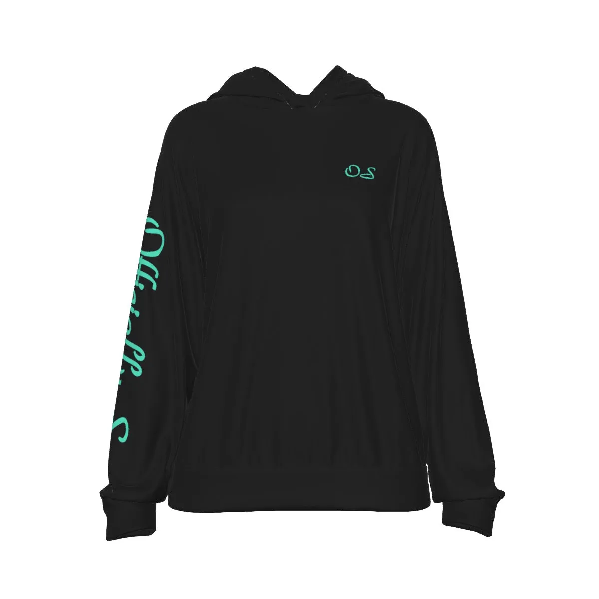 Officially Sexy Black Women's Casual Hoodie With Turquoise Green Logos