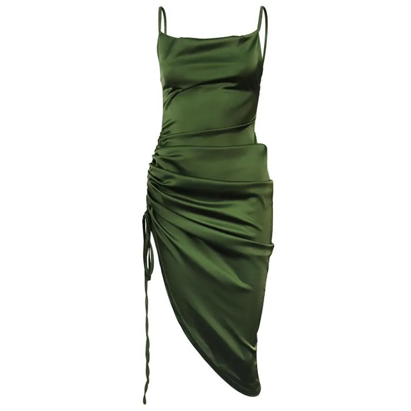 Open Back Lace Up Pleated Split Suspender Dress