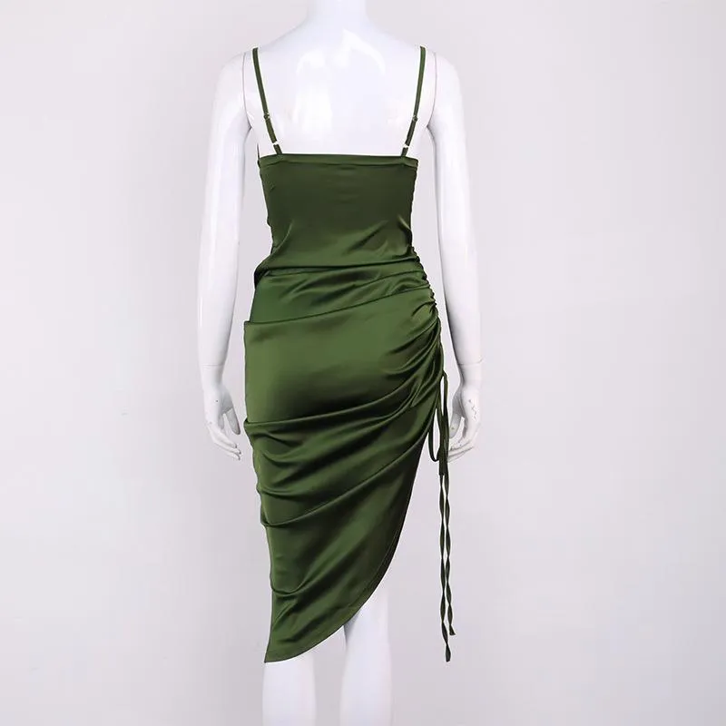 Open Back Lace Up Pleated Split Suspender Dress