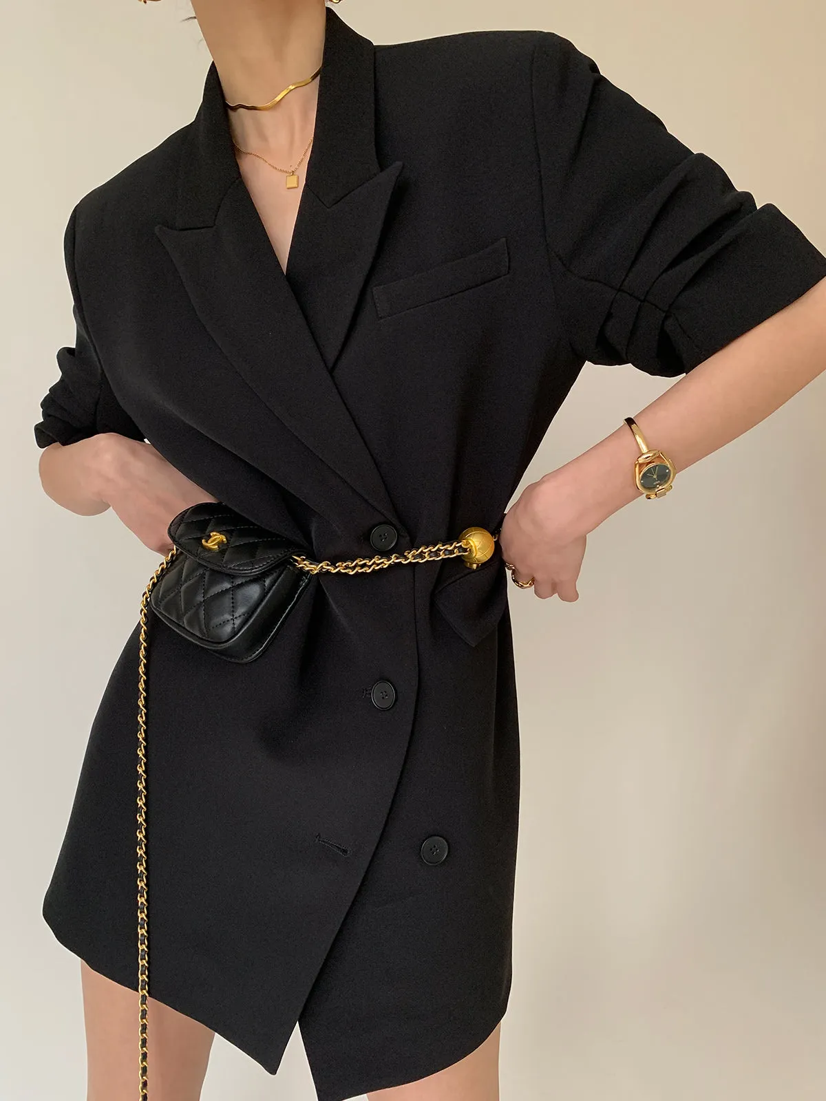 Peak Lapel Short Sleeve Crop Blazer - Black