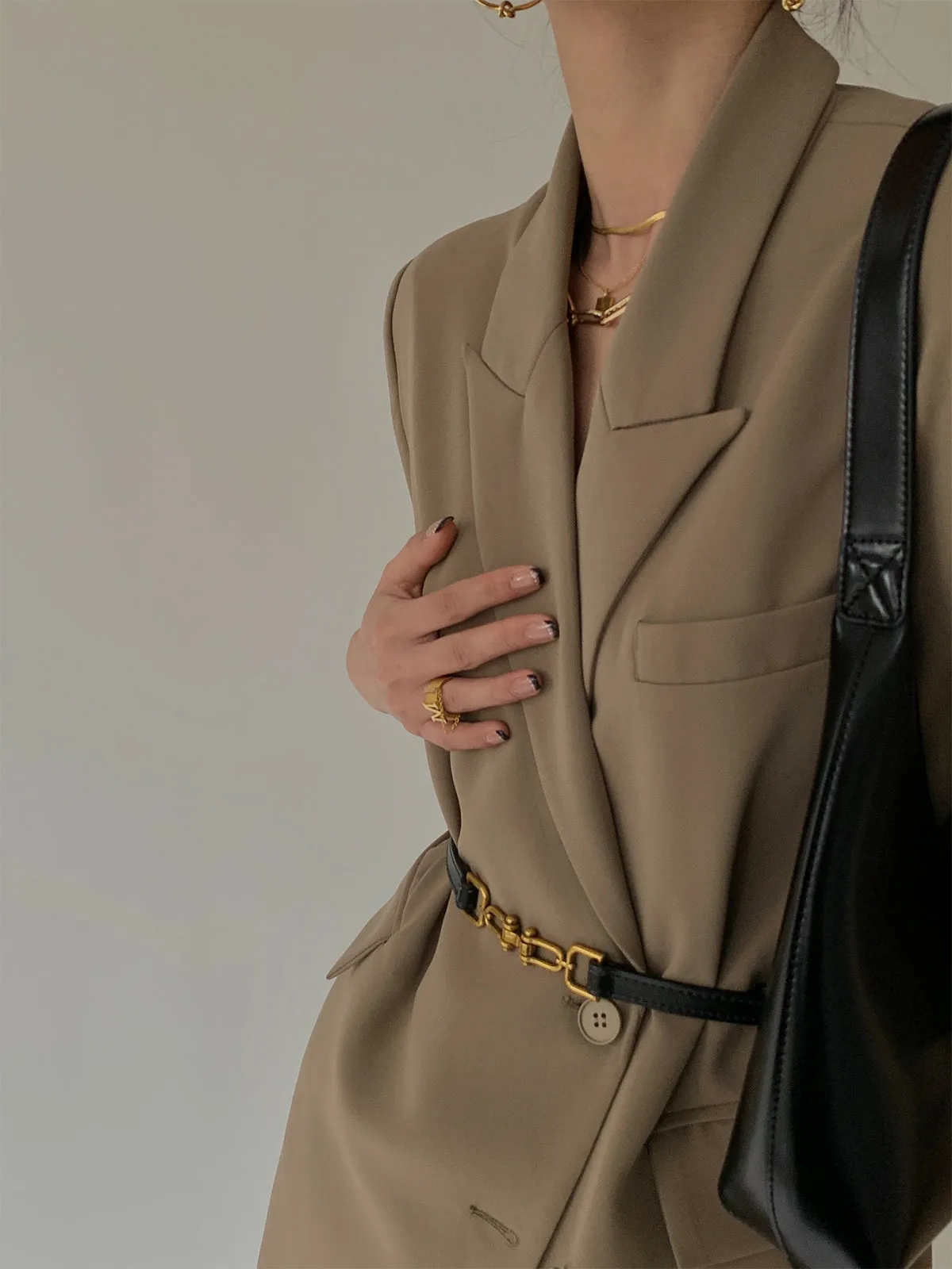 Peak Lapel Short Sleeve Crop Blazer - Khaki