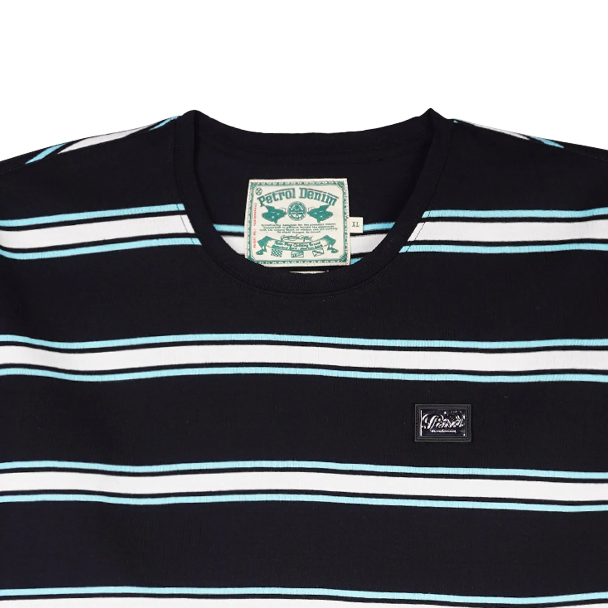 Petrol Men's Basic Tees Slim Fitting Stripe Jersey Fabric 161848 (Black)