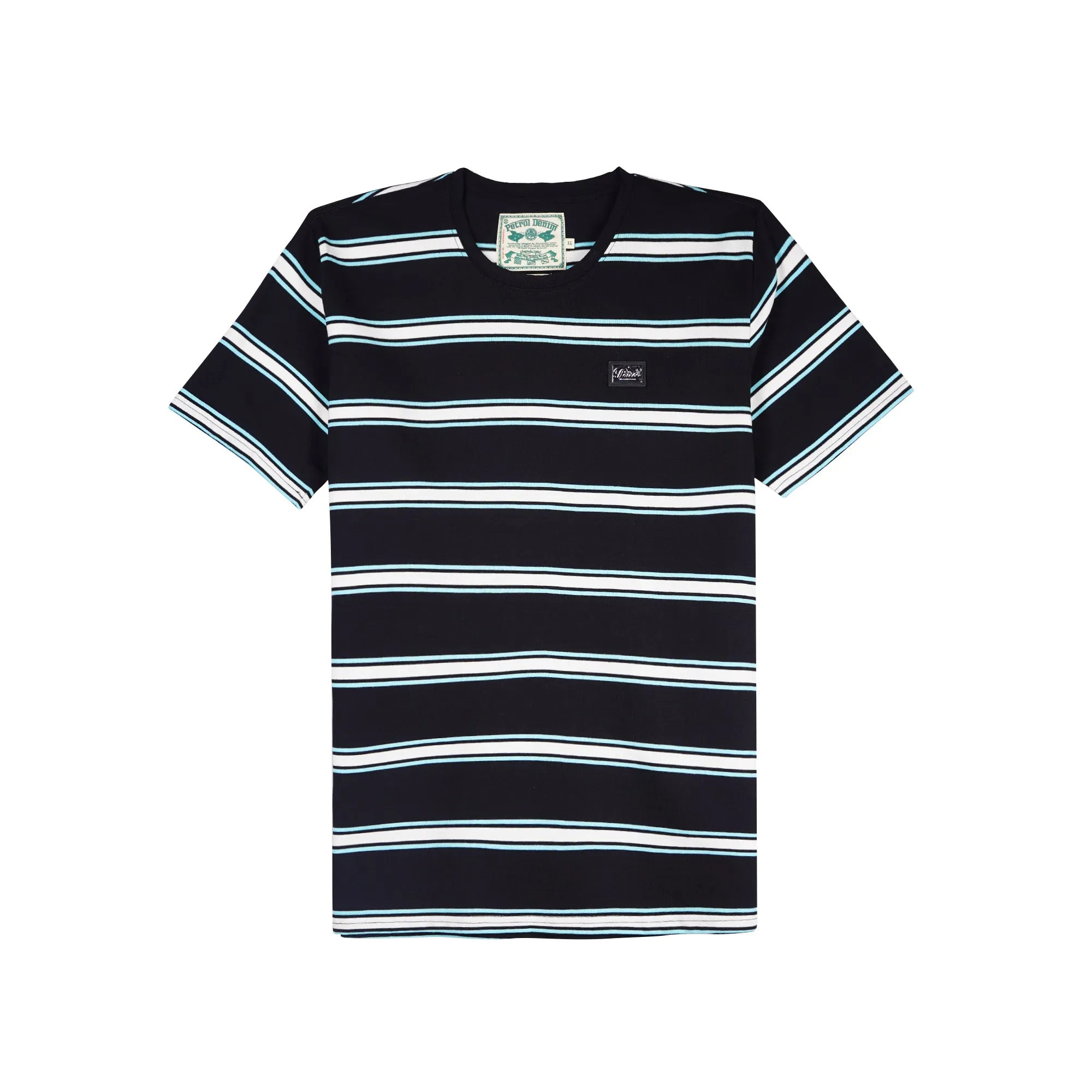 Petrol Men's Basic Tees Slim Fitting Stripe Jersey Fabric 161848 (Black)