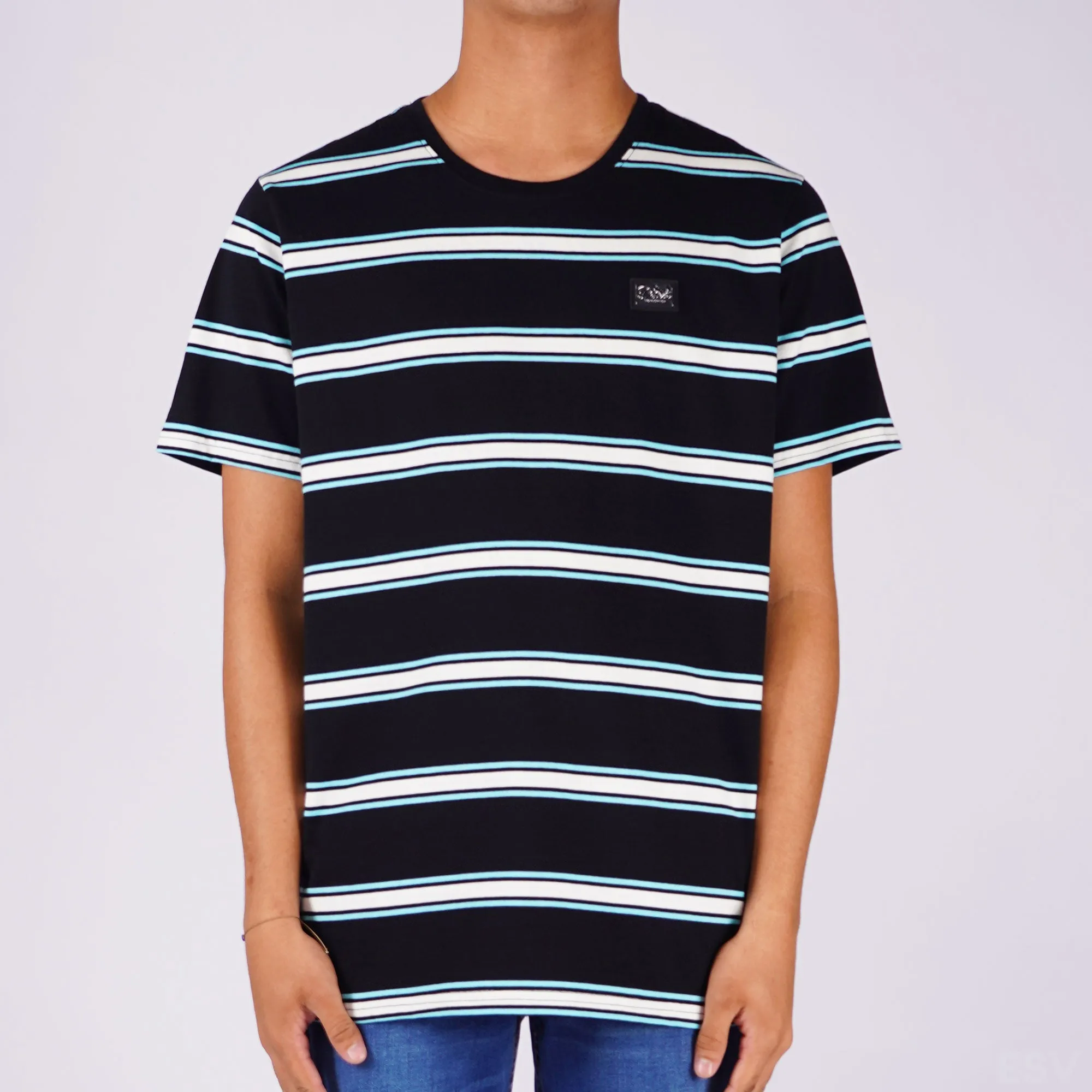 Petrol Men's Basic Tees Slim Fitting Stripe Jersey Fabric 161848 (Black)