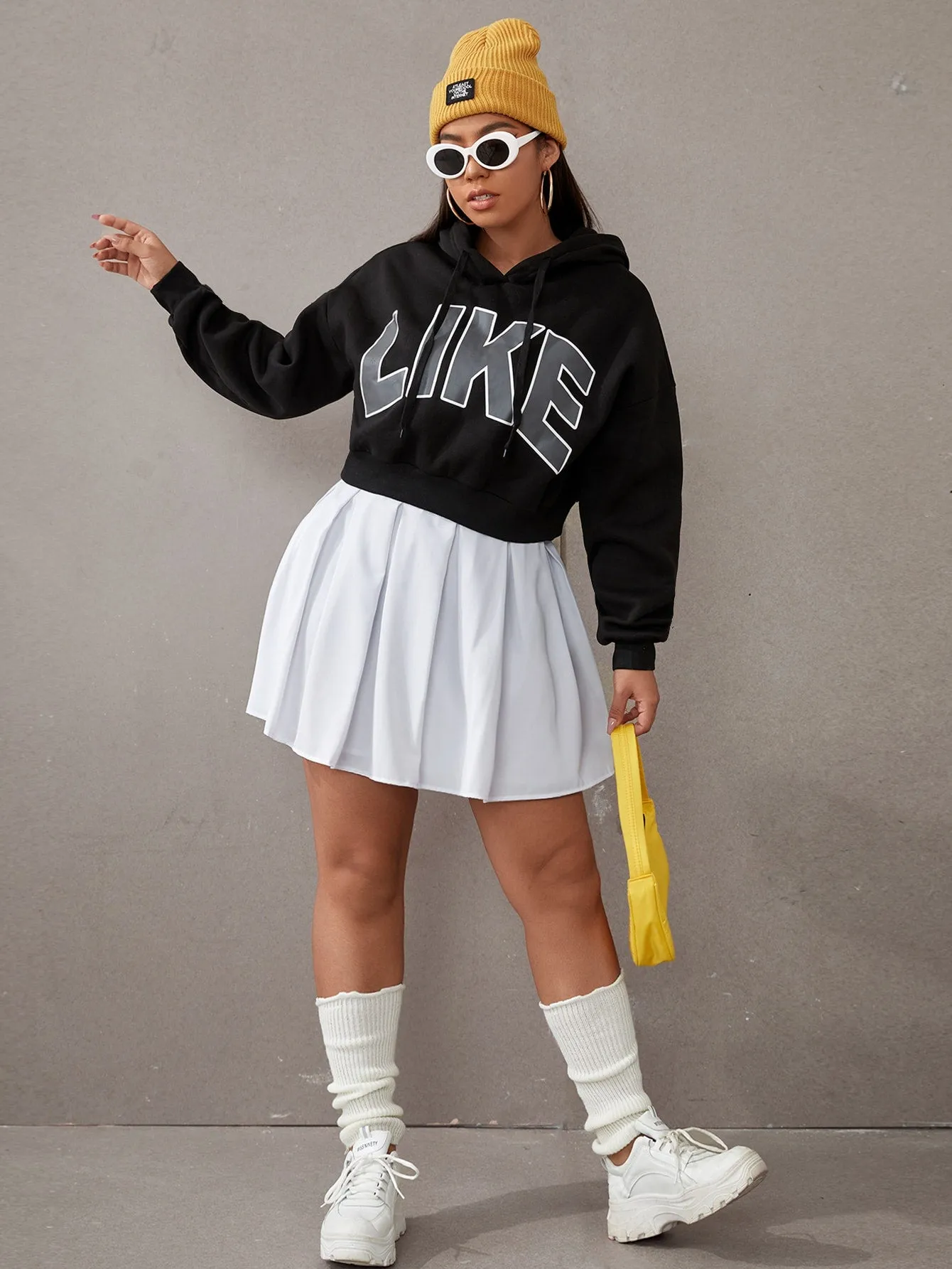 Plain Pleated Short Plus Size Skirt