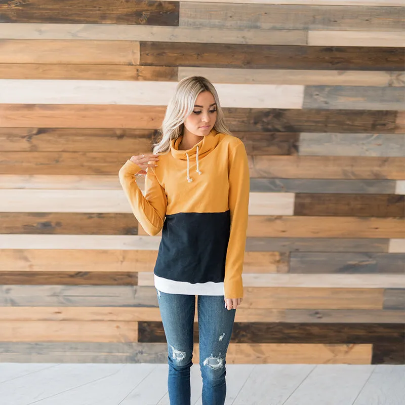 Pullover Drawstring Colorblock Hoodie