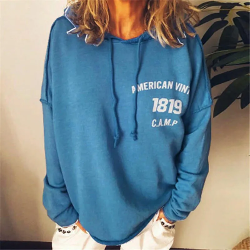 Pullover Drawstring Letter Print Loose Hoodie