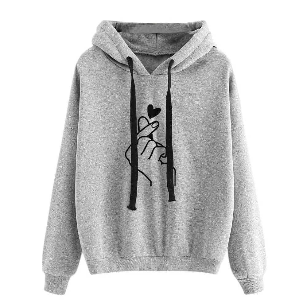 Pullover Drawstring Print Loose Hoodie