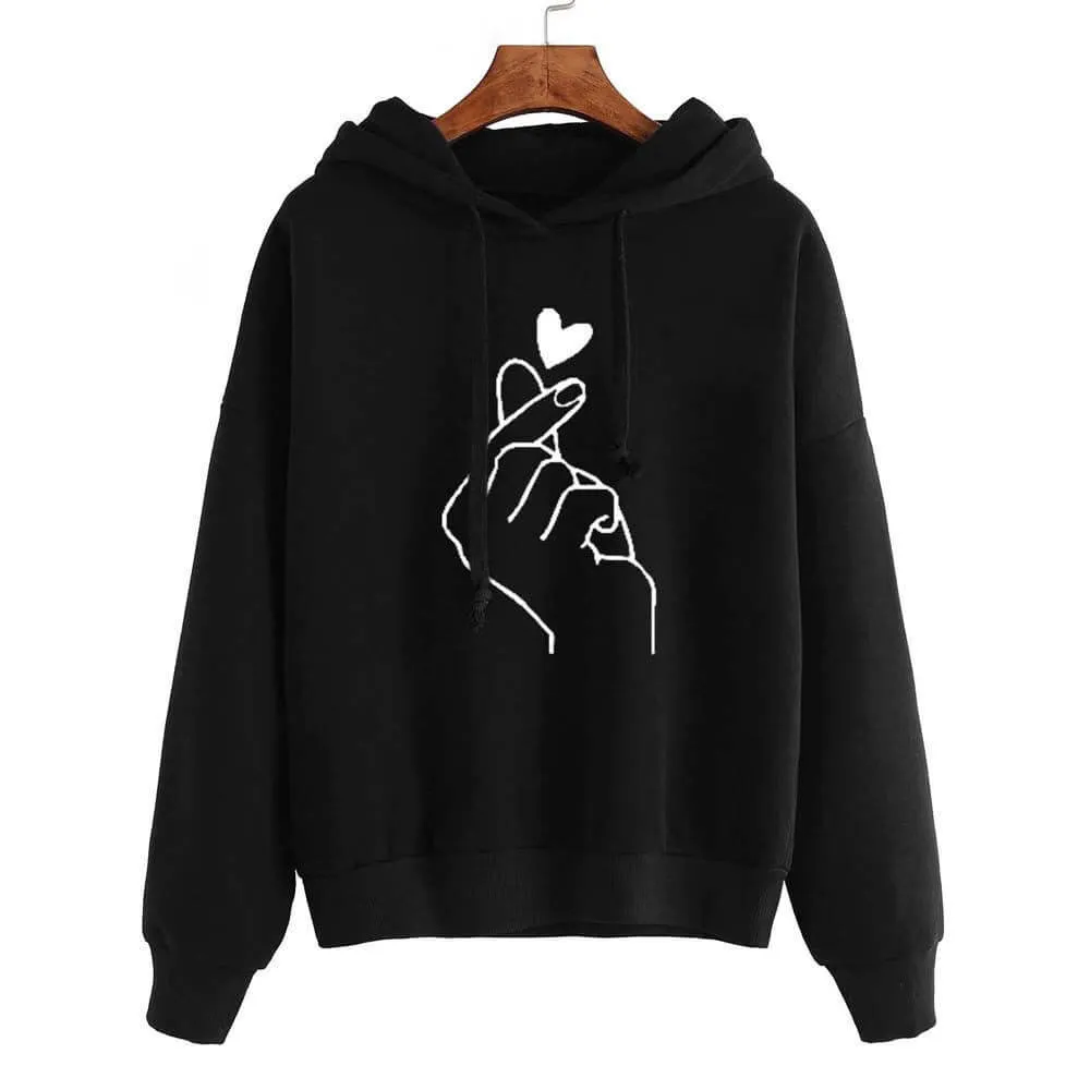 Pullover Drawstring Print Loose Hoodie