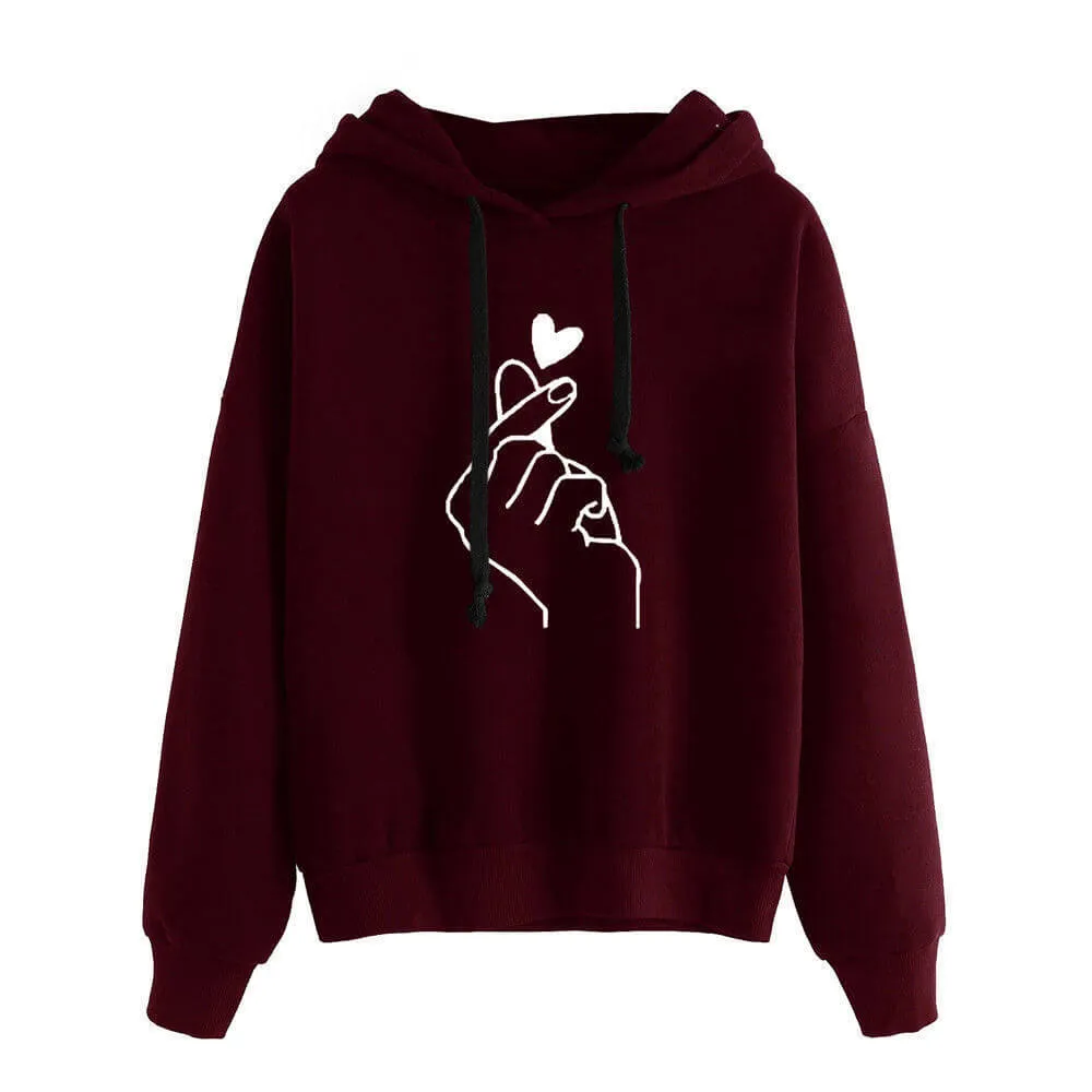 Pullover Drawstring Print Loose Hoodie