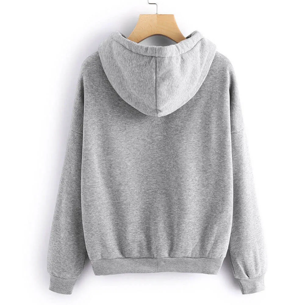 Pullover Drawstring Print Loose Hoodie