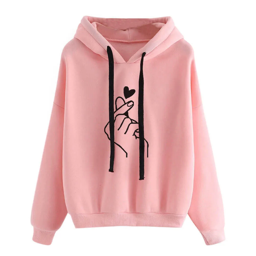 Pullover Drawstring Print Loose Hoodie