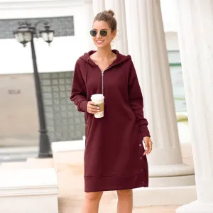 Pullover Drawstring Split Zipper Dress Hoodie