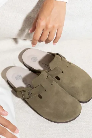 Riva Kaki Suede Leather Clog