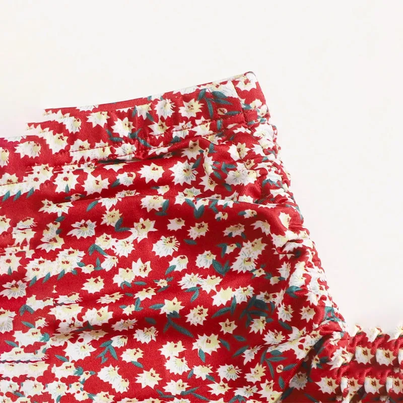Ruched Drawstring Side Ditsy Floral Skirt