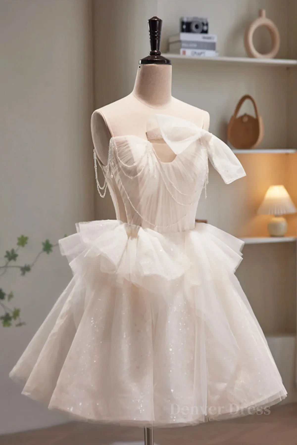 Short Light Champagne Tulle Prom Dresses Short Champagne Tulle Formal Homecoming Dresses