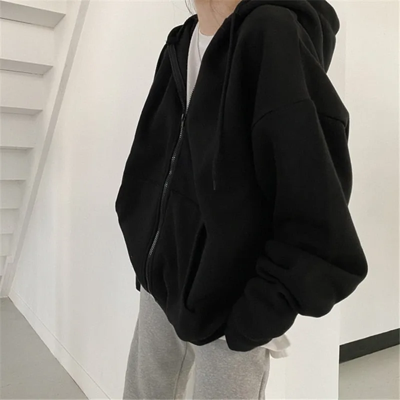 Solid Color Zip Up Oversized Hoodies