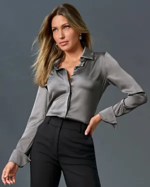 Sophia Button-Up Charmeuse Blouse Ash