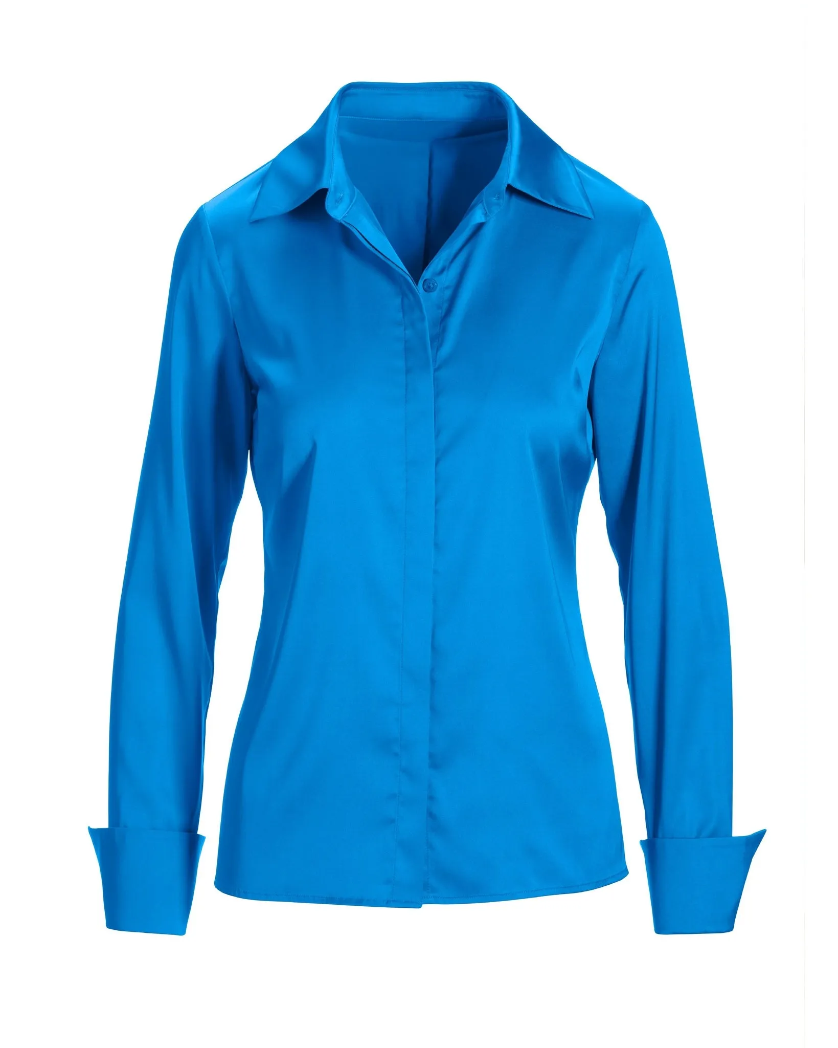 Sophia Button-Up Charmeuse Blouse Ibiza Blue