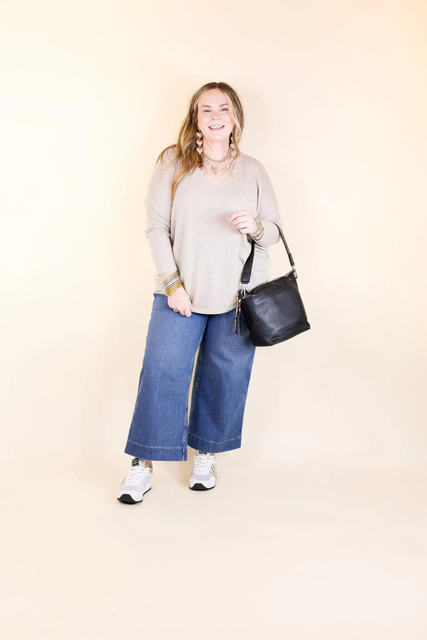 Sweater Weather Lightweight V Neck Sweater in Oyster Beige